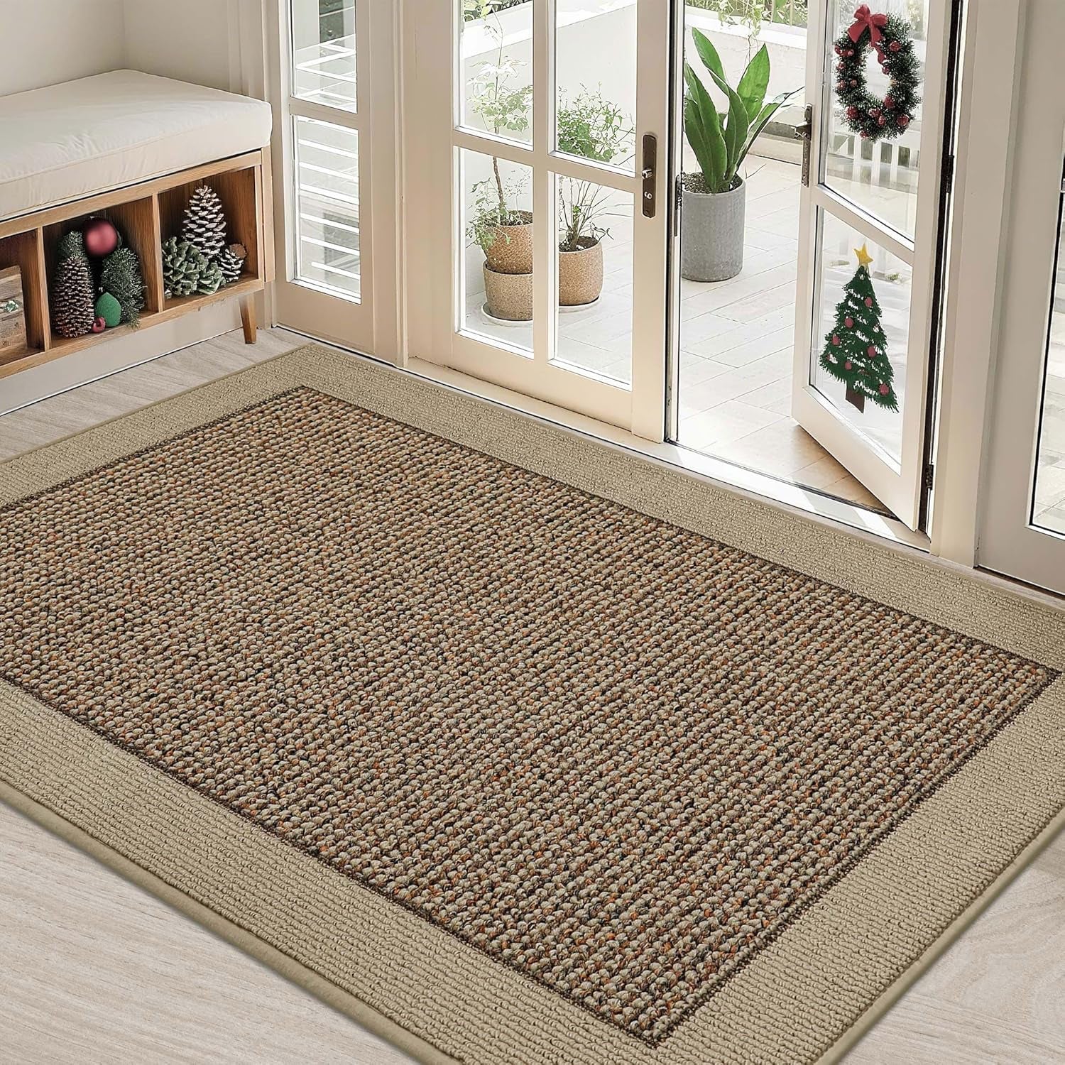 Indoor Door Mat 32" X 48", Dirt Trapper Door Mats Non-Slip Entryway Rugs Washable, Resist Dirt Absorbent Welcome Mat, Low Profile Floor Mats for Front Back Door and Entryway, Taupe