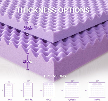2 Inch Egg Crate Memory Foam Mattress Topper Twin Size, Soft Mattress Pad for Back Pain Relief, Bed Topper, Certipur-Us Certified