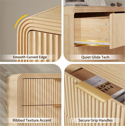 Fluted Drawers Dresser for Bedroom, Wood Dressers with Gold Handles, Modern Dressers with Wave Texture, Large Storage Chest of Drawers, Bedroom Dresser Organizer 47'' & 6 Drawers (Natural Oak)