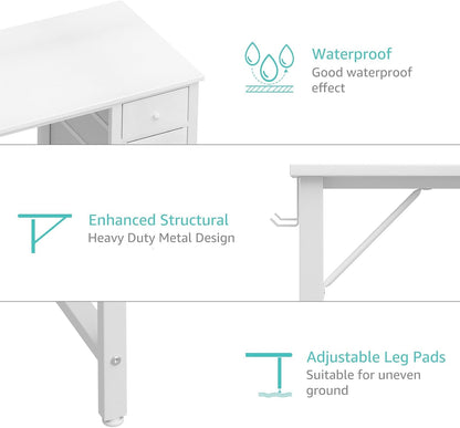 Small White Desk with Drawers for Bedroom, 40 Inch Kids Girls Study Desks, Reversible Computer Writing Nail Table with Fabric Drawer for Small Spaces Home Office Manicure