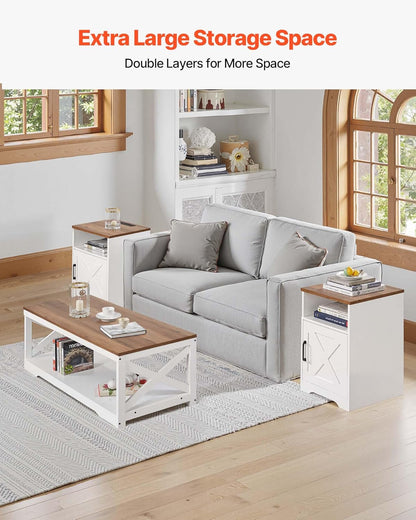 3 Pieces Farmhouse Coffee Table Sets, 40 Inch Industrial Coffee Table with 2 End Tables, Easy Assembly Coffee and Side Tables Sets with Charging Station, for Office, Living Room & Apartment
