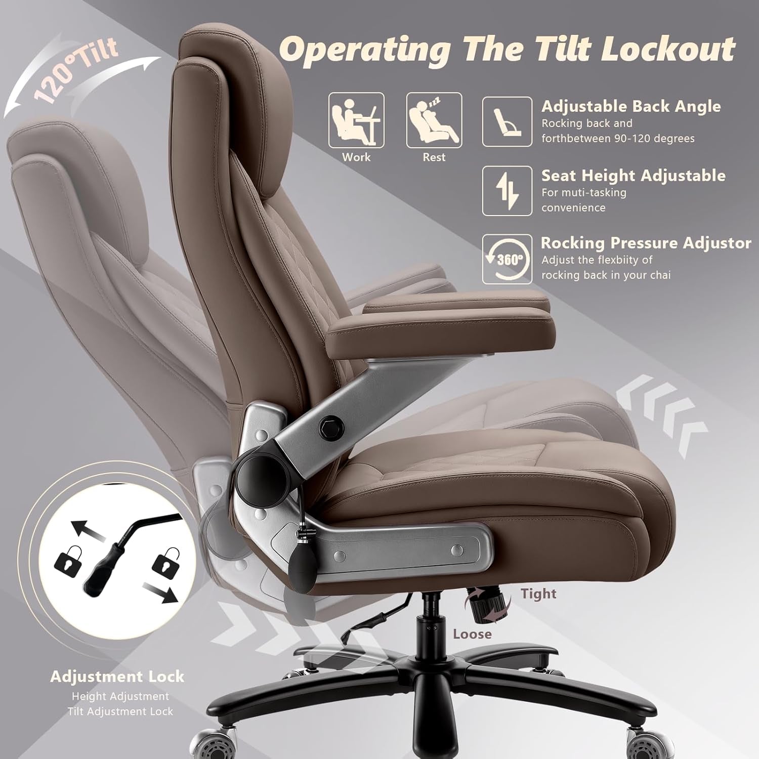 650LBS Big and Tall Office Chair with 5D Flip Arms and Thick Pocket Spring Cushion, Extra Wide Heavy Duty Office Chair with Adjustable Lumbar Support, Large High Back Computer Chair Dual Rubber Wheel