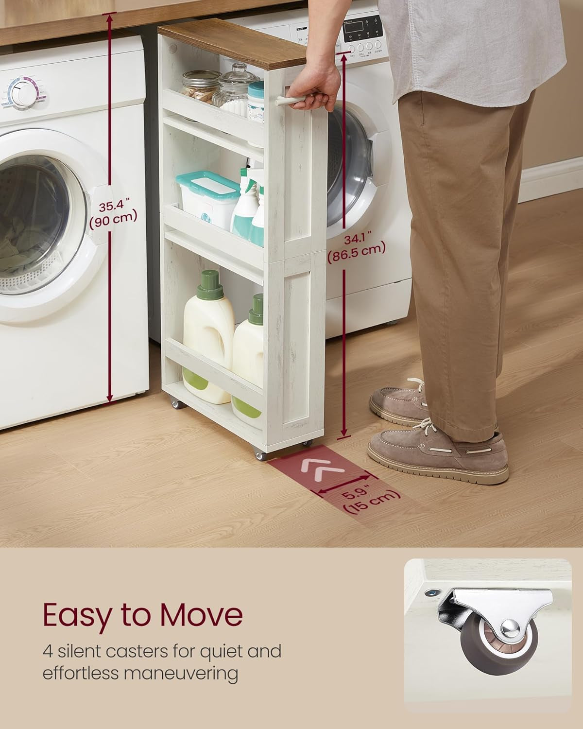 4-Tier Slide-Out Storage Cart, Slim Kitchen Cart for Small Spaces, with Wheels, Handle, Bathroom, Laundry Room, 5.9 X 17 X 34.1 Inches, Ebony Black and Rustic Brown ULRC050K02