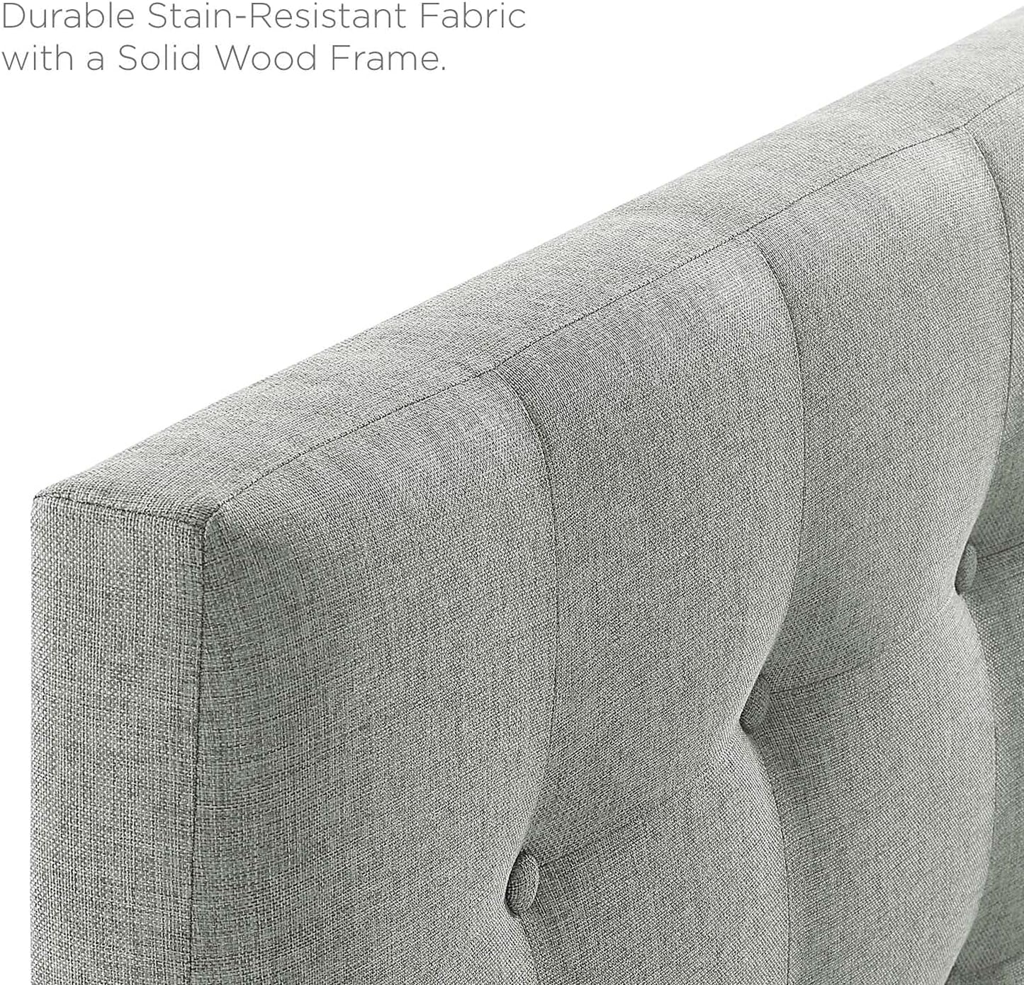 Emily Tufted Button Linen Fabric Upholstered Full Headboard in Gray