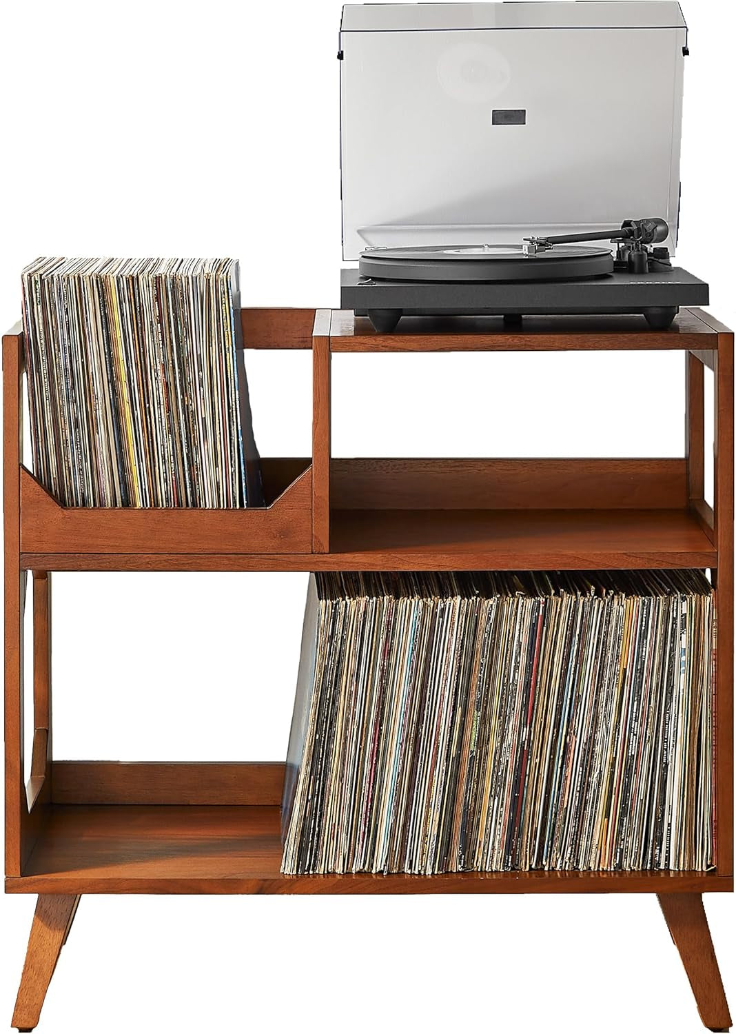 Asheville Mid-Century Modern Media Console Record Player Stand, Storage for Vinyl Records, Medium, Walnut