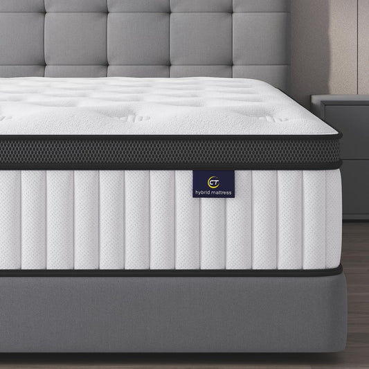 Twin Mattress, 10 Inch Hybrid Mattress in a Box, Memory Foam and Pocket Springs, Fiberglass Free, Soft and Breathable, Medium Firm Feel