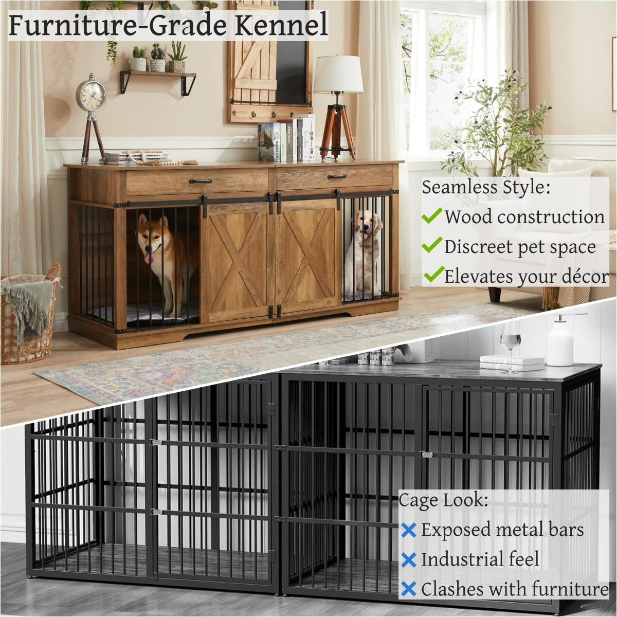 37.8" Dog Crate Furniture - Indoor Wooden Dog Kennel Furniture with Sliding Barn Door and Storage Drawer, White