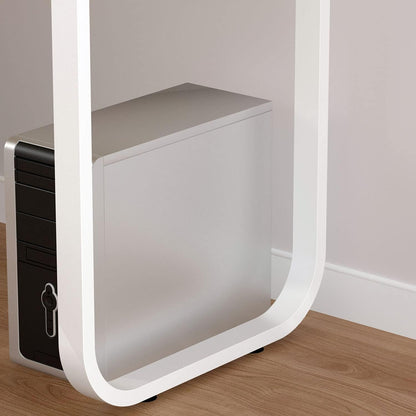 Home Office Computer Desk Corner Desk with 3 Drawers and 2 Shelves, 55 Inch Large L-Shaped Study Writing Table with Storage Cabinet - White
