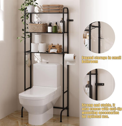 Over the Toilet Storage,3-Tier Heavy Duty Metal Bathroom Organizer, Freestanding Space Saver with Wide Shelves for Towels & Toilet Paper (Black)