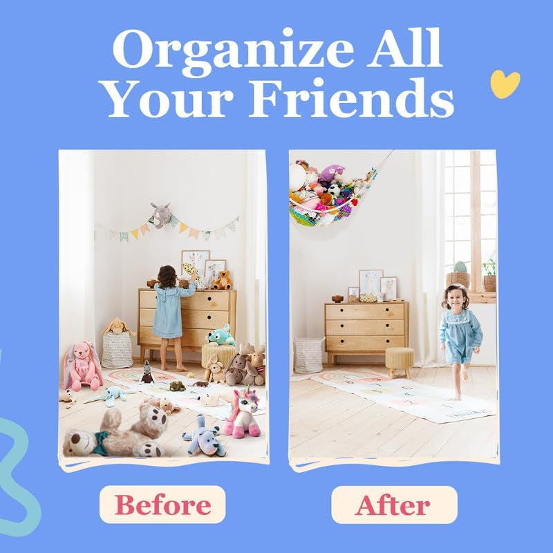 Stuffed Animal Hammock | Corner Hanging Organizer, Toy Storage, Stuffed Animal Storage Net | Made from Quality Fishing Net, Holds 12Lbs | 67"X47"X47" (White, 2 Pack)