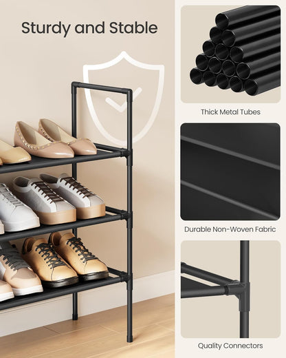 3-Tier Shoe Rack, Shoe Storage for Hallway Closet, Slim and Space-Saving, Metal Frame, Non-Woven Fabric Shelves, Black ULSH043BH01