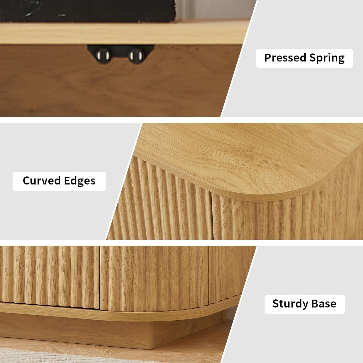 64" Sideboard Buffet Cabinet with Storage, Wooden Fluted Storage Cabinet Sideboard with Adjustable Shelves Pressed Spring for Kitchen Living Room (Natural Oak)
