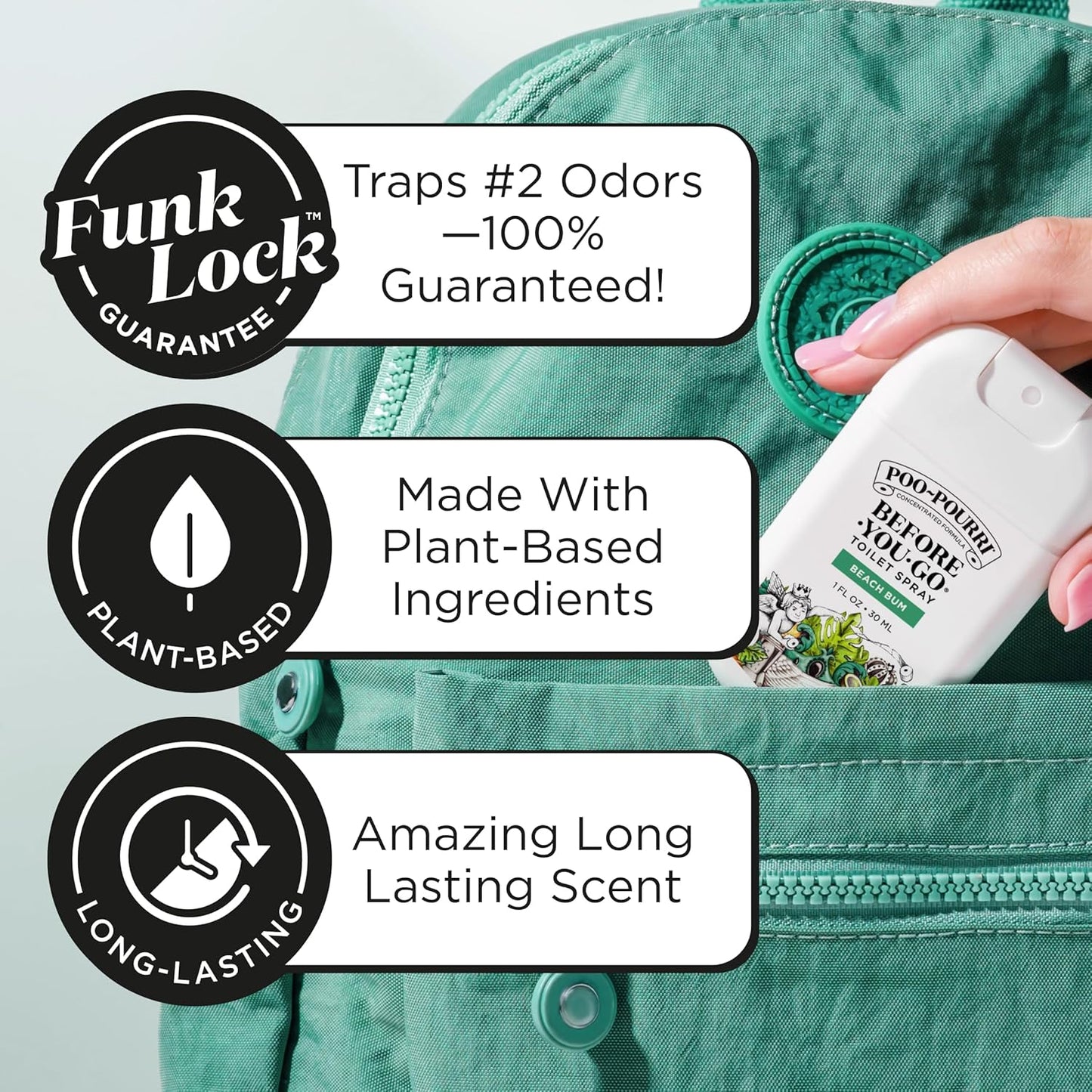 Before-You-Go Pocket Toilet Spray, Travel Essentials, Beach Bum, 1 Fl Oz, up to 50 Uses, On-The-Go Bathroom Odor Deodorizer with Essential Oils, TSA Approved Size, Coconut Orchid Scent