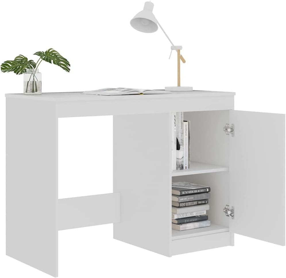 White Engineered Wood Compact Computer Desk, Rectangular Modern Office Desk for Home, Study, Small Spaces, 39.4 X 19.7 Inch Work Table