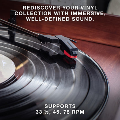 the Quincy 6-In-1 Bluetooth Record Player & Multimedia Center with Built-In Speakers – 3-Speed Turntable, CD & Cassette Player, AM/FM Radio, Wireless Music Streaming (Mahogony)