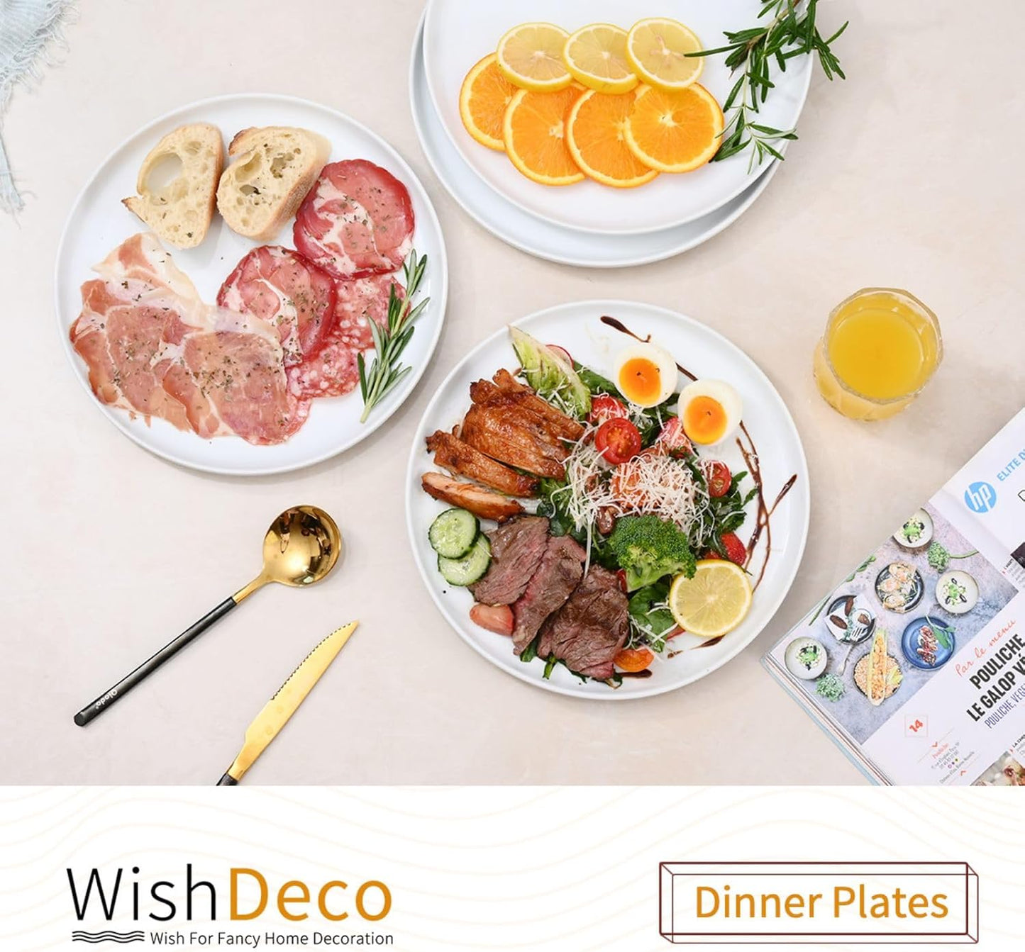 White Dinner Plates Set of 4, Ceramic Dining Plates 10.5 Inch, Large Salad Plate, Porcelain Kitchen Plate for Pizza, Steak, Microwave and Dishwasher Safe
