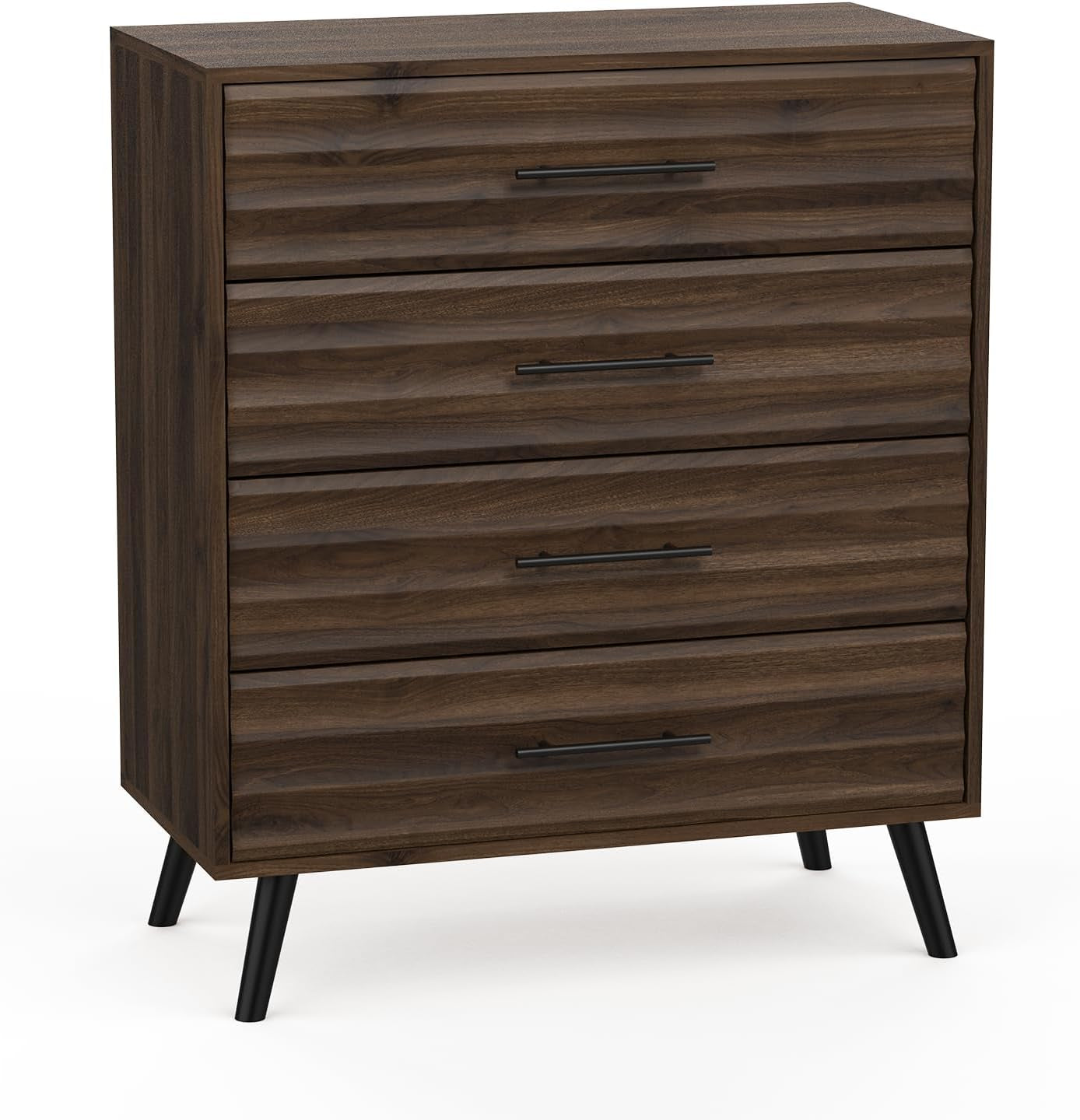 4 Drawers Dresser for Bedroom, Walnut Chest of Drawers with Large Storage Capacity, Wooden Storage Dresser Organizer for Bedroom Nursery Living Room Hallway Closet(4-Drawer)