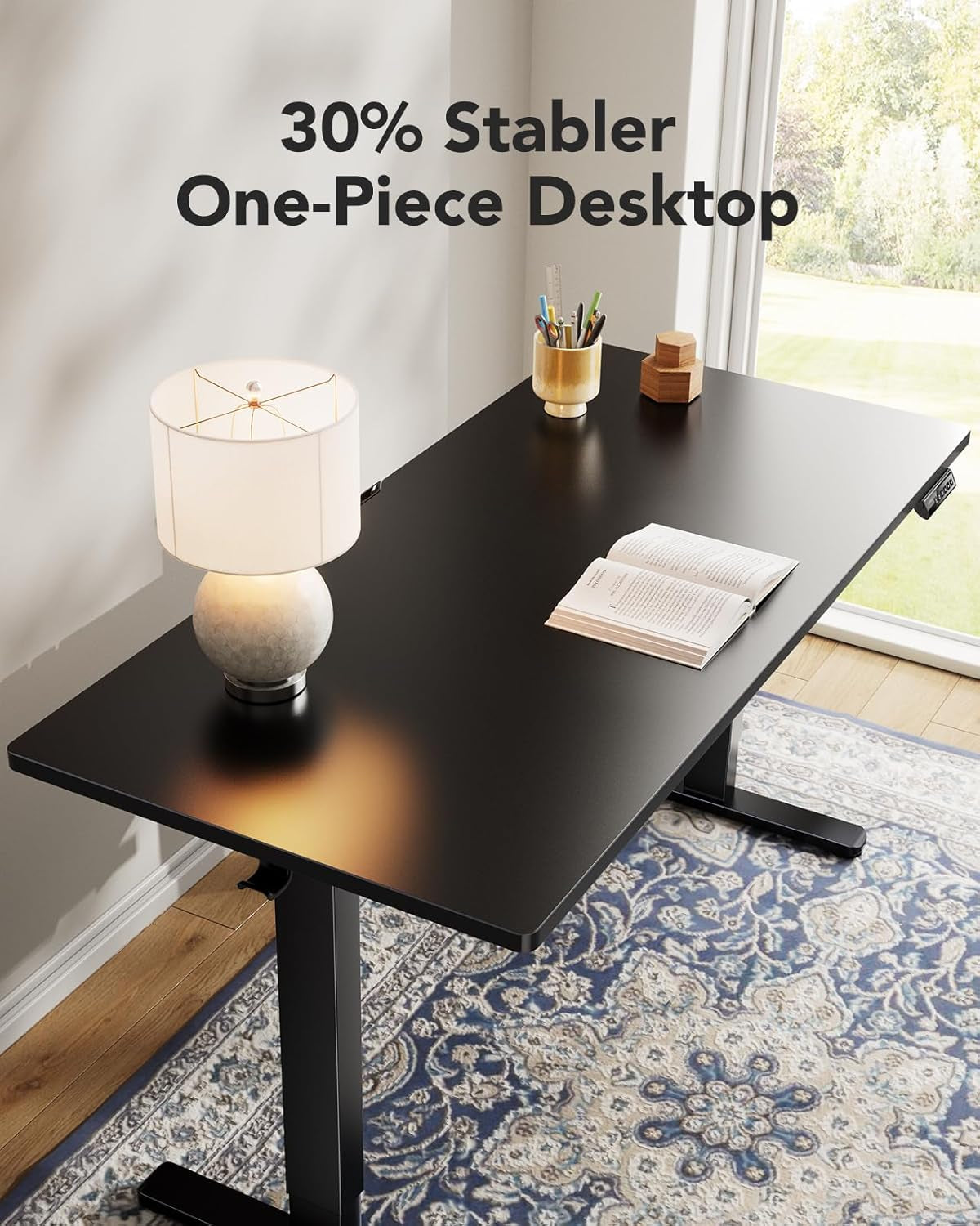 Electric Standing Desk, 48" X 24" Whole Piece Desktop, Adjustable Height Computer Desks, 4 Height Memory Settings, Sit Stand up Desk for Home Office, Black