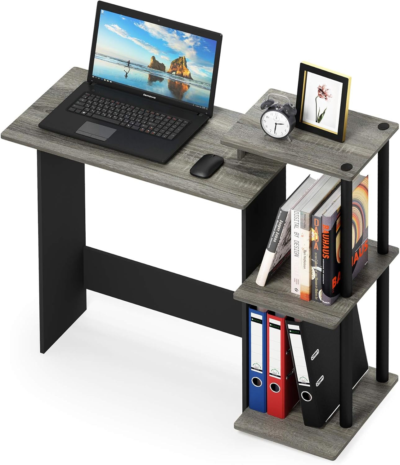 EFFICIENT Desk, Gaming Desk, with 3 Open Side Shelves, Laptop Notebook Computer Desk,Office Desk for Home Office, Study Room, Dorm, French Oak