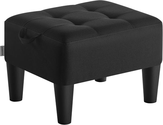 Foot Stool with Legs, Small Footstool Ottoman, Linen-Look Fabric Seat with Thick Cushion, for Living Room, Bedroom, Entryway, 330 Lb Weight Capacity, Ink Black ULOM502B01