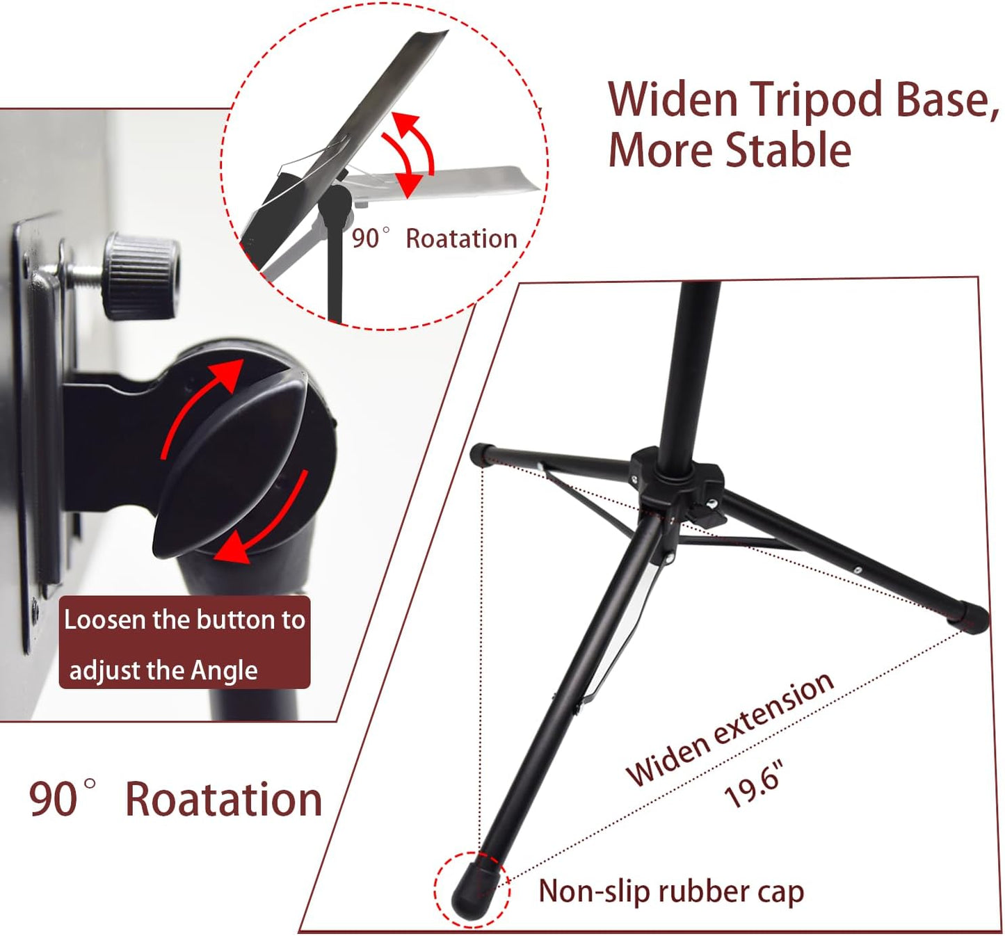 Sheet Music Stand with Light and Phone Holder, 57" Portable Music Stand for Sheet Music High Stability, Height Adjustable Music Stands with Carrying Bag(33-57Inch, Plate without Hole)