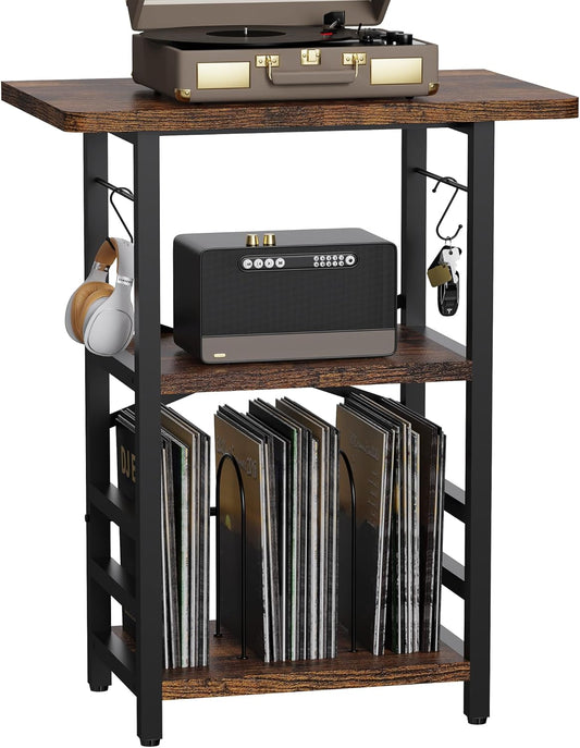 Record Player Stand with Extended Desktop,Large Record Player Table with Vinyl Storage,Turntable Stand with Record Holder Vinyls Display Shelf for Music Room Studio,Retro