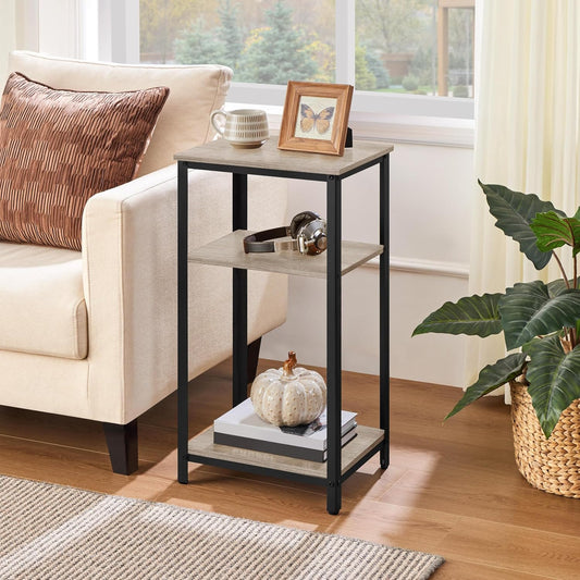 30 in Tall End Table, 3-Tier with Strong Wooden Shelves, Small Side Table with Metal Frame for Living Room Office, Small Places, Gray