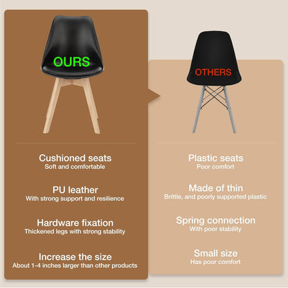 Dining Chairs Set of 8 Kitchen Mid Century Modern Chairs with Wood Legs and PU Leather Cushion for Living Room Bedroom Outdoor Lounge, Black