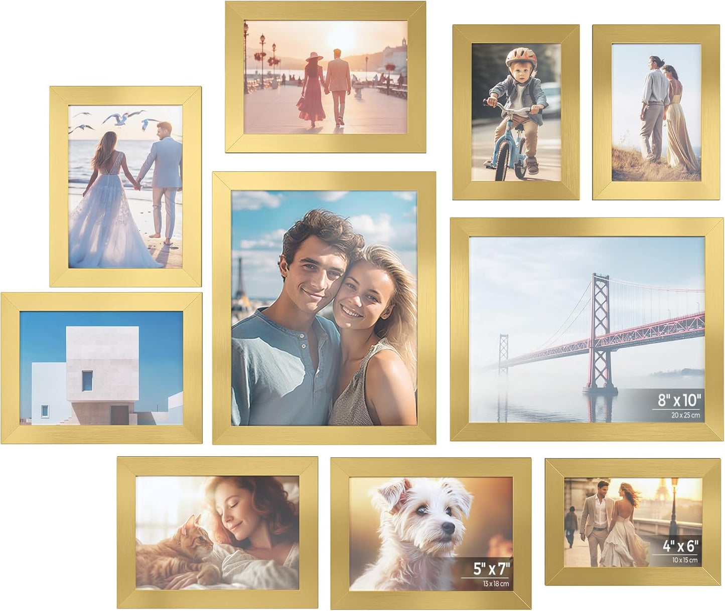 Picture Frames, Collage Picture Frames Set of 10, Two 8X10, Four 5X7, Four 4X6, Photo Frame for Wall Gallery Decor, Table Display, Glass, Rustic Brown URPF010X01