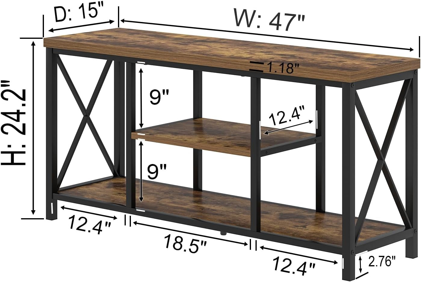 TV Stand for Televisions up to 55 Inch, Modern Entertainment Center with Storage, Industrial Media TV Console Table for Living Room Bedroom, Rustic Brown 47 Inch