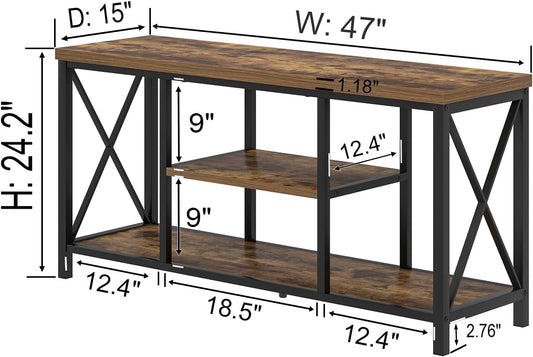 TV Stand for Televisions up to 55 Inch, Modern Entertainment Center with Storage, Industrial Media TV Console Table for Living Room Bedroom, Rustic Brown 47 Inch