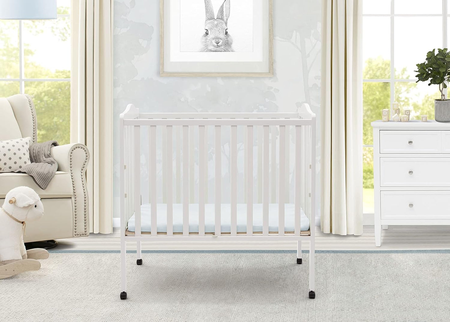 Folding Portable Mini Baby Crib with 1.5-Inch Mattress - Greenguard Gold Certified, White