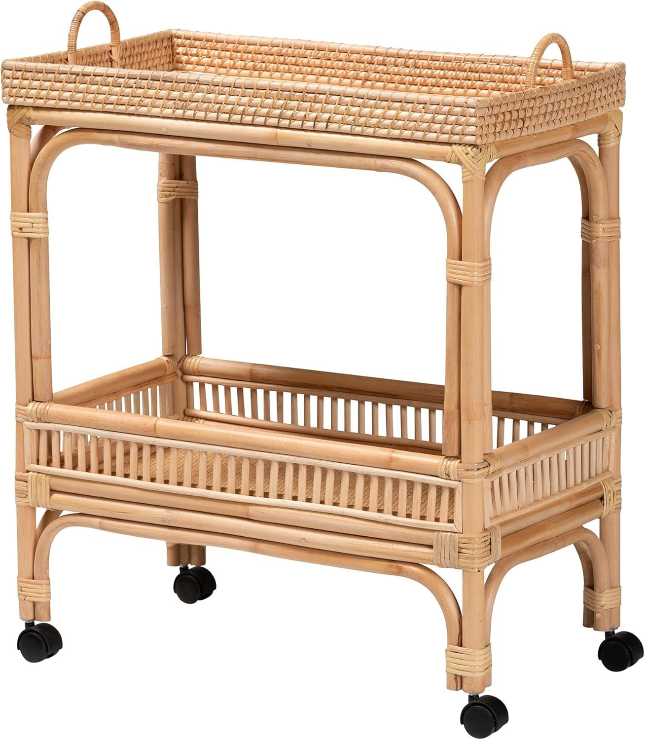 Lombok Natural Rattan Wine Cart, 2-Tier