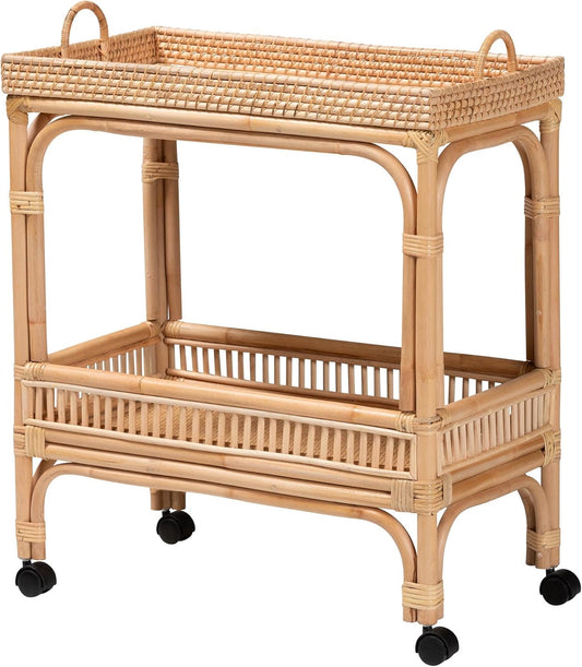 Lombok Natural Rattan Wine Cart, 2-Tier