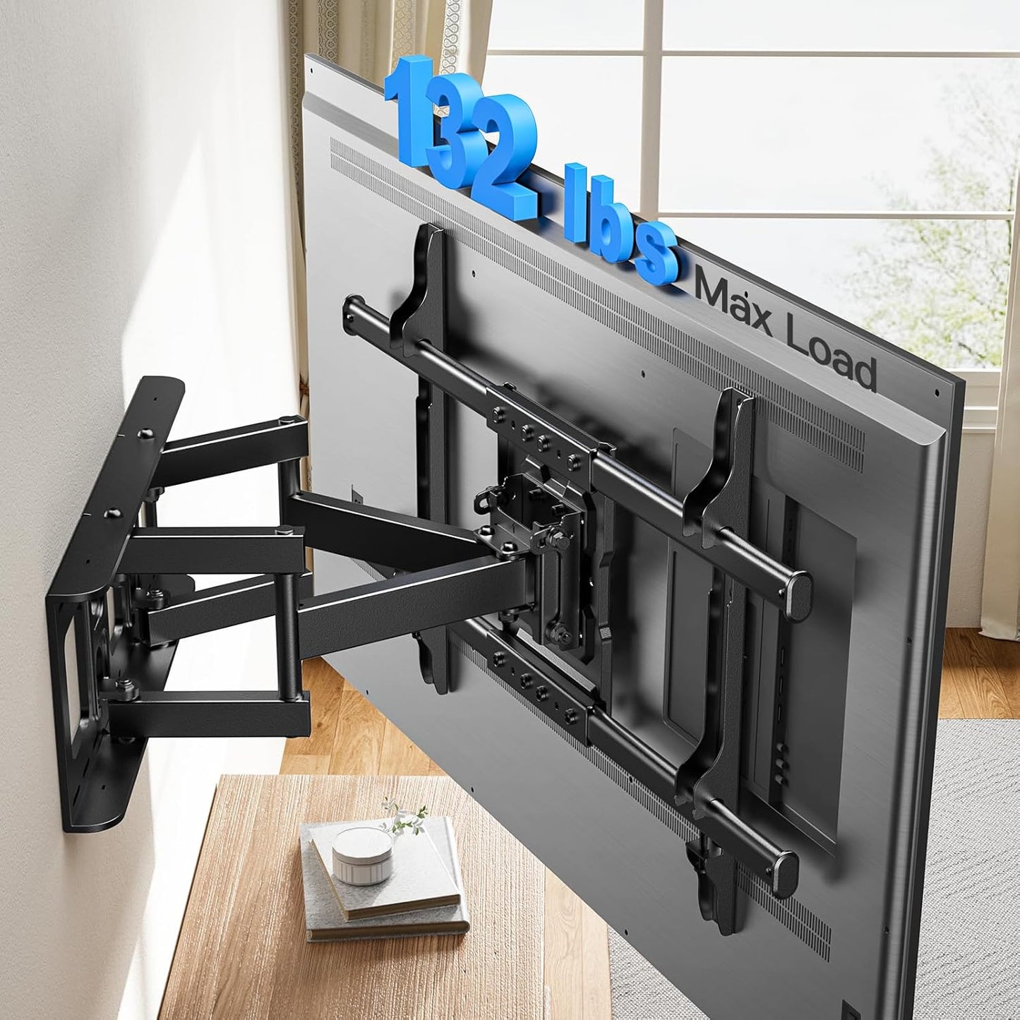 Full Motion TV Wall Mount for 37-75 Inch Tvs up to 132 Lbs, TV Mount with Swivel Articulating Arm, Wall Mount Bracket Fits 12"/16" Wood Studs, Tool-Free Tilt, Max Vesa 600X400Mm