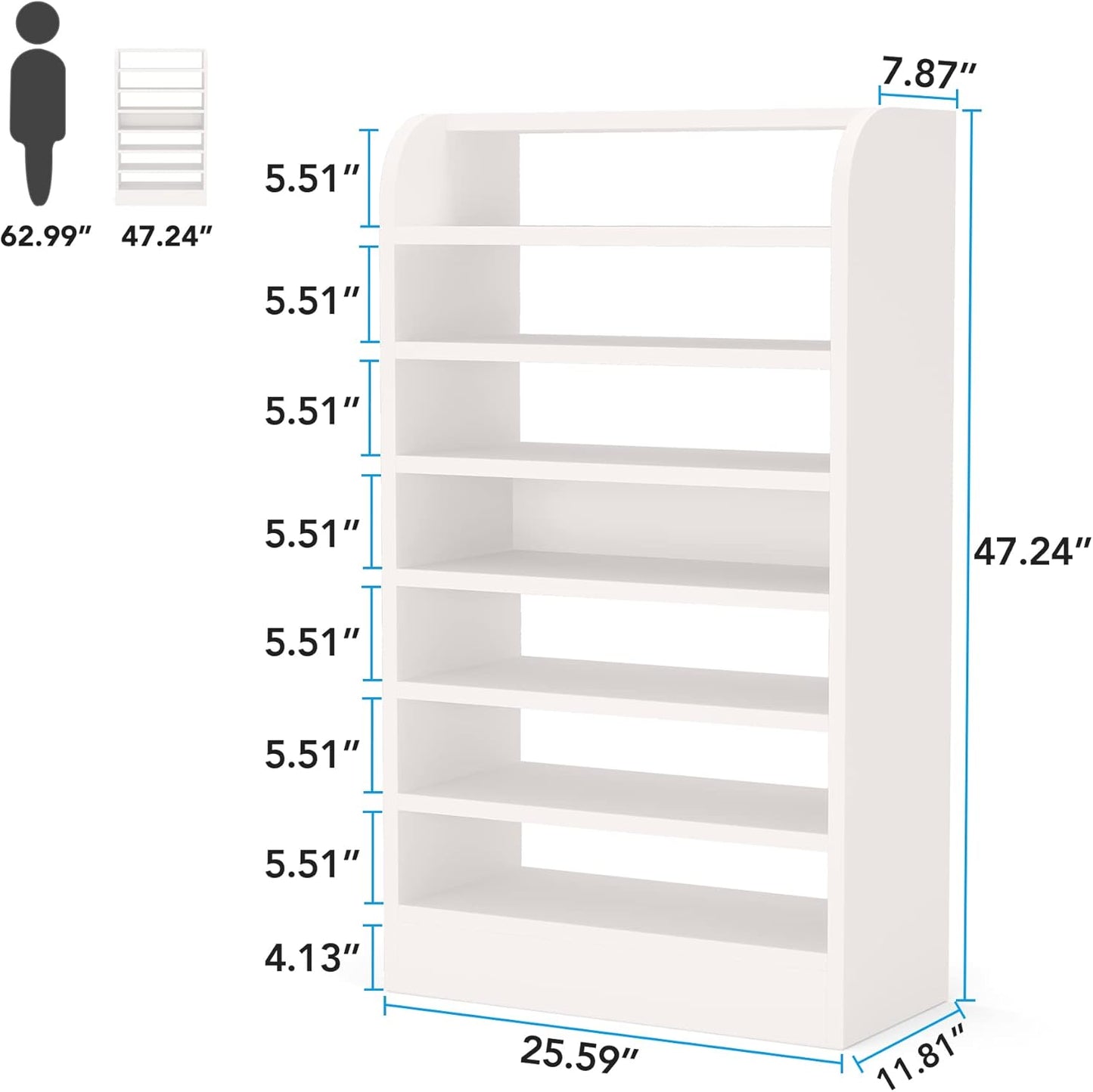 Shoe Rack, 8-Tier Tall Shoe Shelf, Wooden Shoe Storage Cabinet, White
