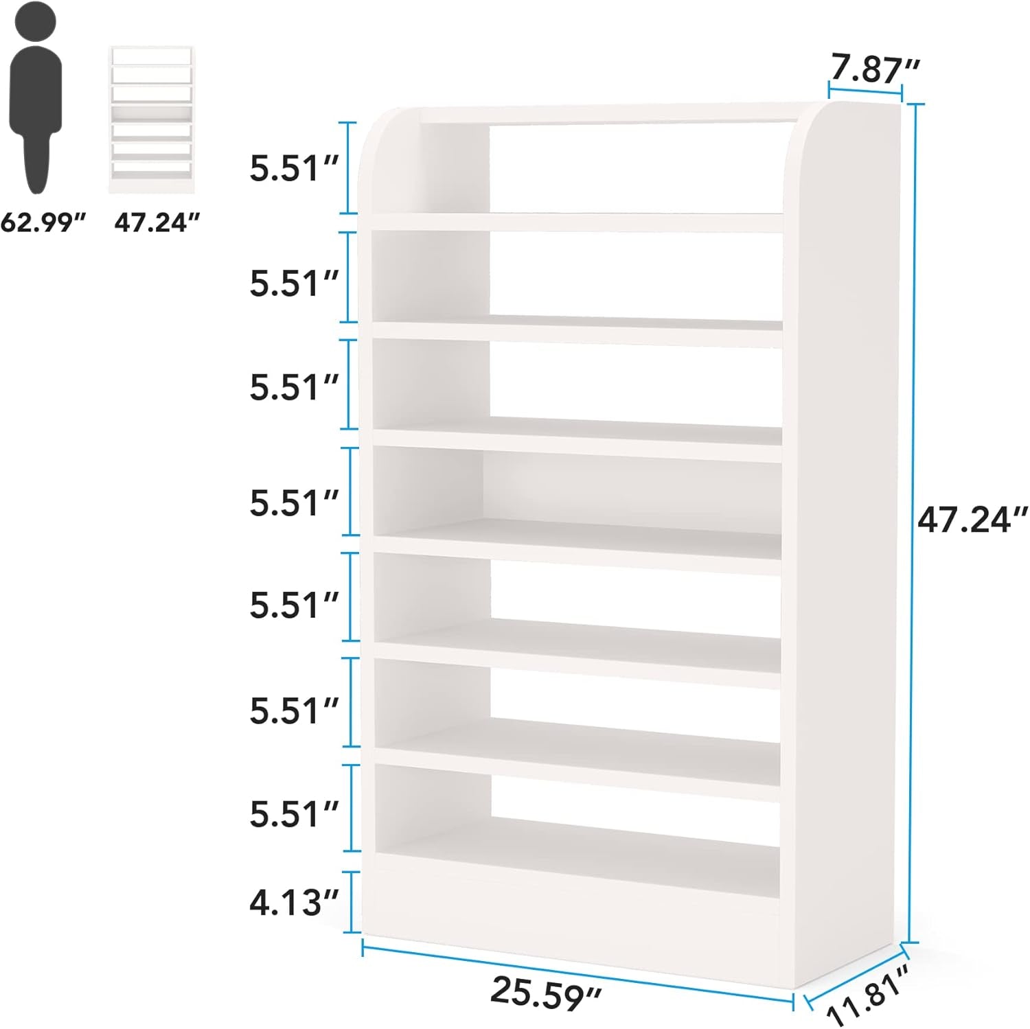 Shoe Rack, 8-Tier Tall Shoe Shelf, Wooden Shoe Storage Cabinet, White