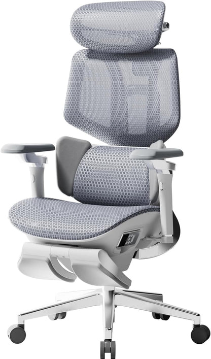 X7 Smart Ergonomic Chair, Office Chair, with Fully Automated Lumbar Tracking, 4D Adjustable Headrest, 720° Adjustable Armrests, Ventilated Seat Cushion, Swivel, Grey