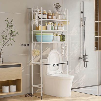 2-Tier over the Toilet Storage,Freestanding Metal Bathroom Shelves with 4 Hooks,Adjustable Shelf and Basket,Freestanding Space Saver Bathroom Shelves above Toilet for Room Black，Black