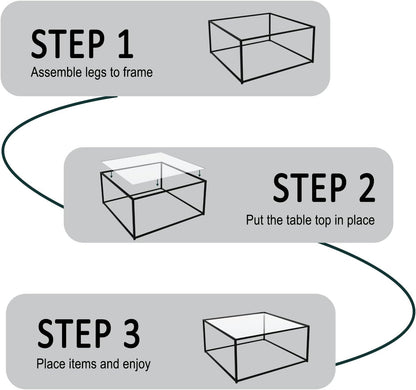 Glass Coffee Table Modern Center Table,Minimalist Coffee Table Sofa Side Tea Table for Living Room,Tempered Glass-Top with Sturdy Metal Frame, Easy Assembly,26.4 X 26.4 X 15.7 Inches, Black