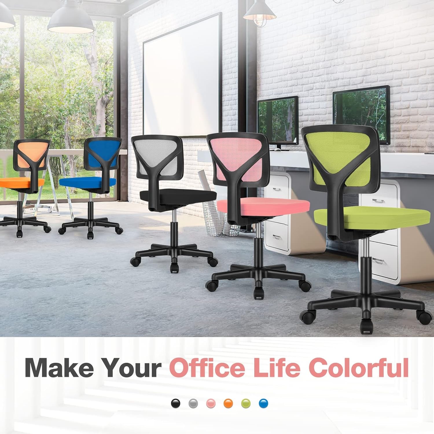 Office Computer Desk Chair, Ergonomic Low-Back Mesh Rolling Work Swivel Chairs with Wheels, Armless Comfortable Seat Lumbar Support for Home, Bedroom, Study, Student, Adults, Pink