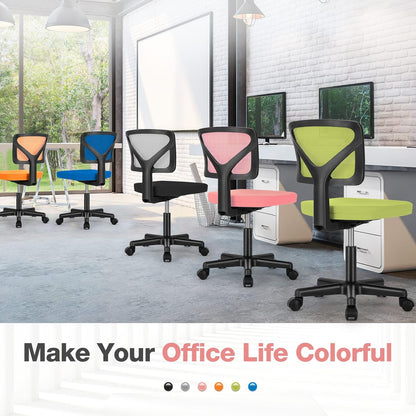Office Computer Desk Chair, Ergonomic Low-Back Mesh Rolling Work Swivel Chairs with Wheels, Armless Comfortable Seat Lumbar Support for Home, Bedroom, Study, Student, Adults, Pink