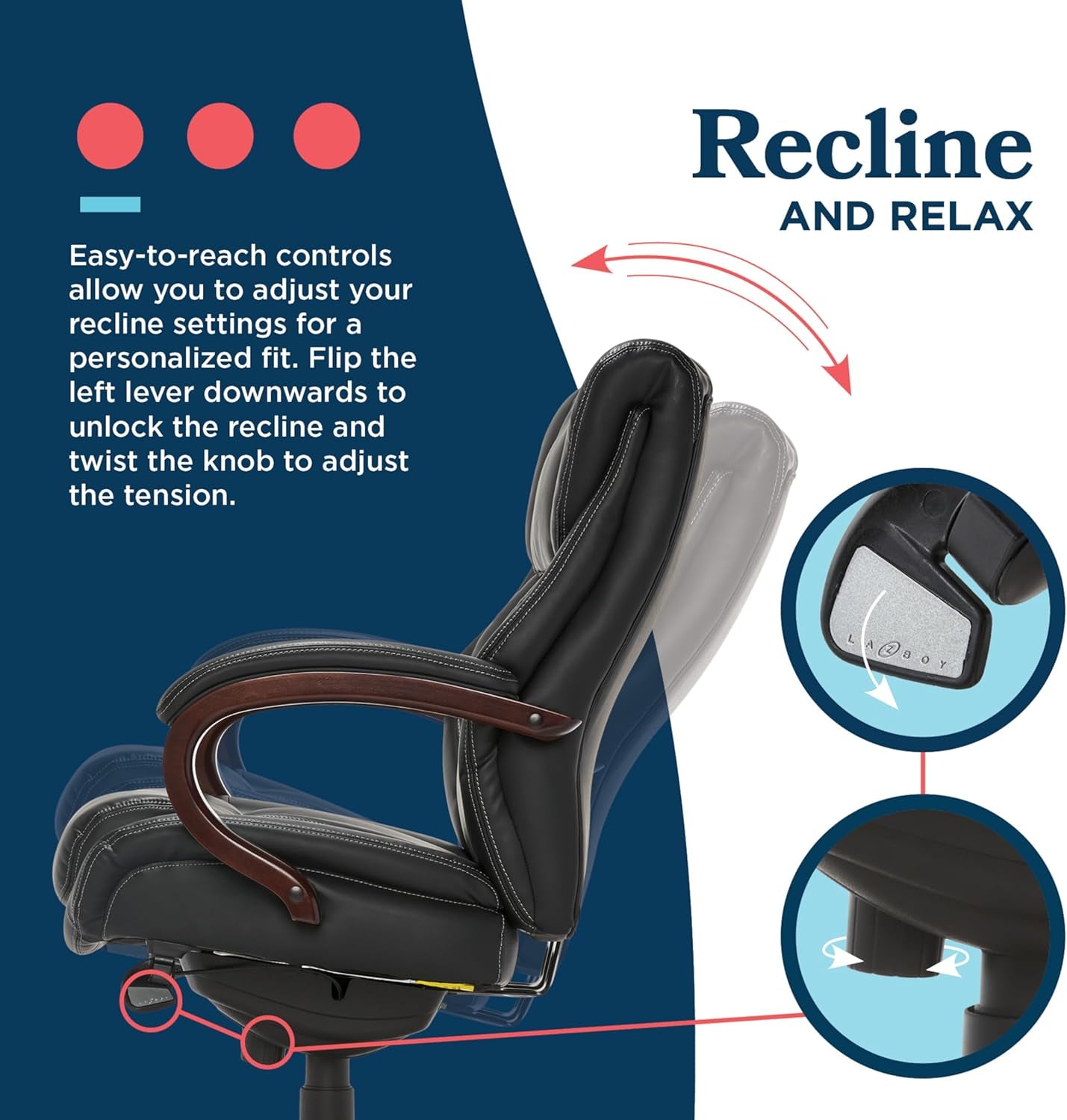 ® Bellamy Executive Office Chair with Memory Foam Cushions, Real Wood Arms and Swivel Base, Waterfall Seat Edge, Faux Bonded Leather, Black