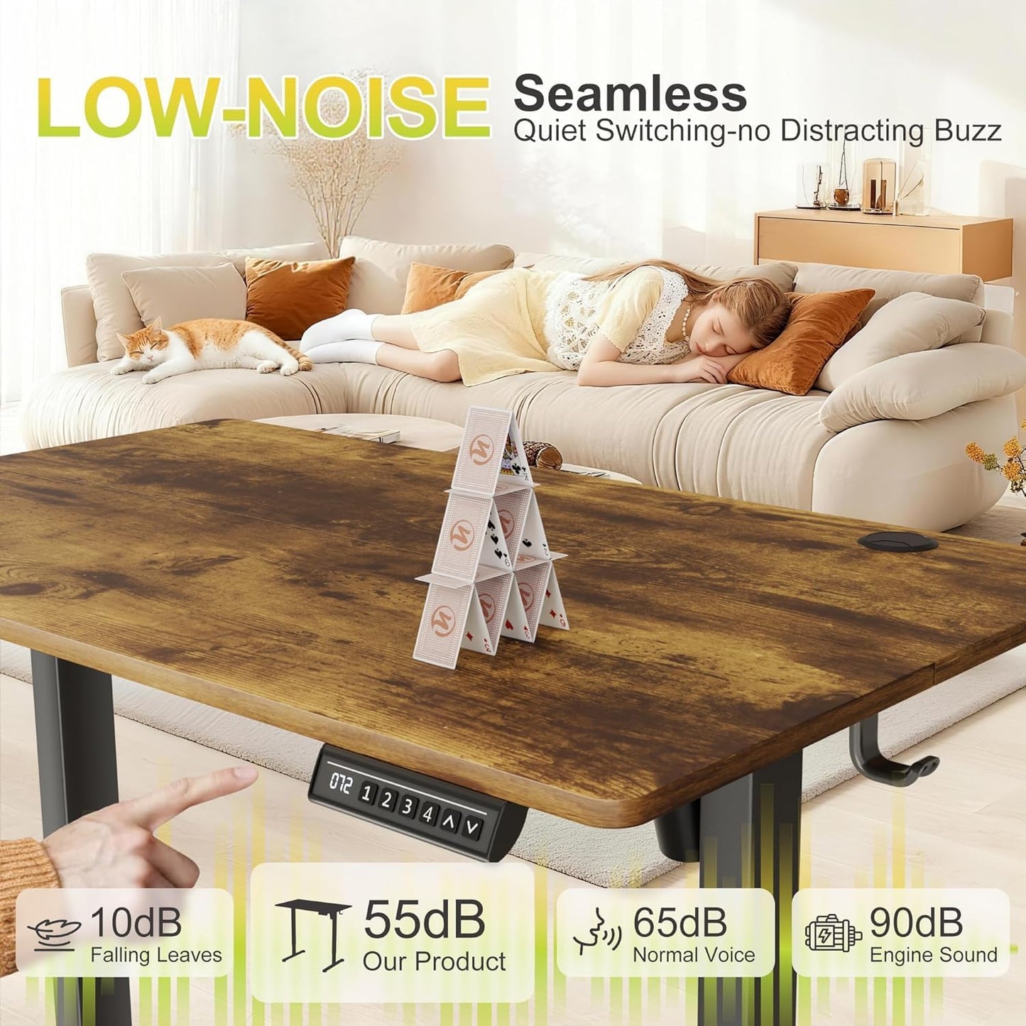 Electric Standing Desk, 45 X 24 Inches Sit Stand up Desk, Sit Stand Height Adjustable Home Office Desk with 4 Height Position Memory - with Splice Board (Rustic Brown, 48)