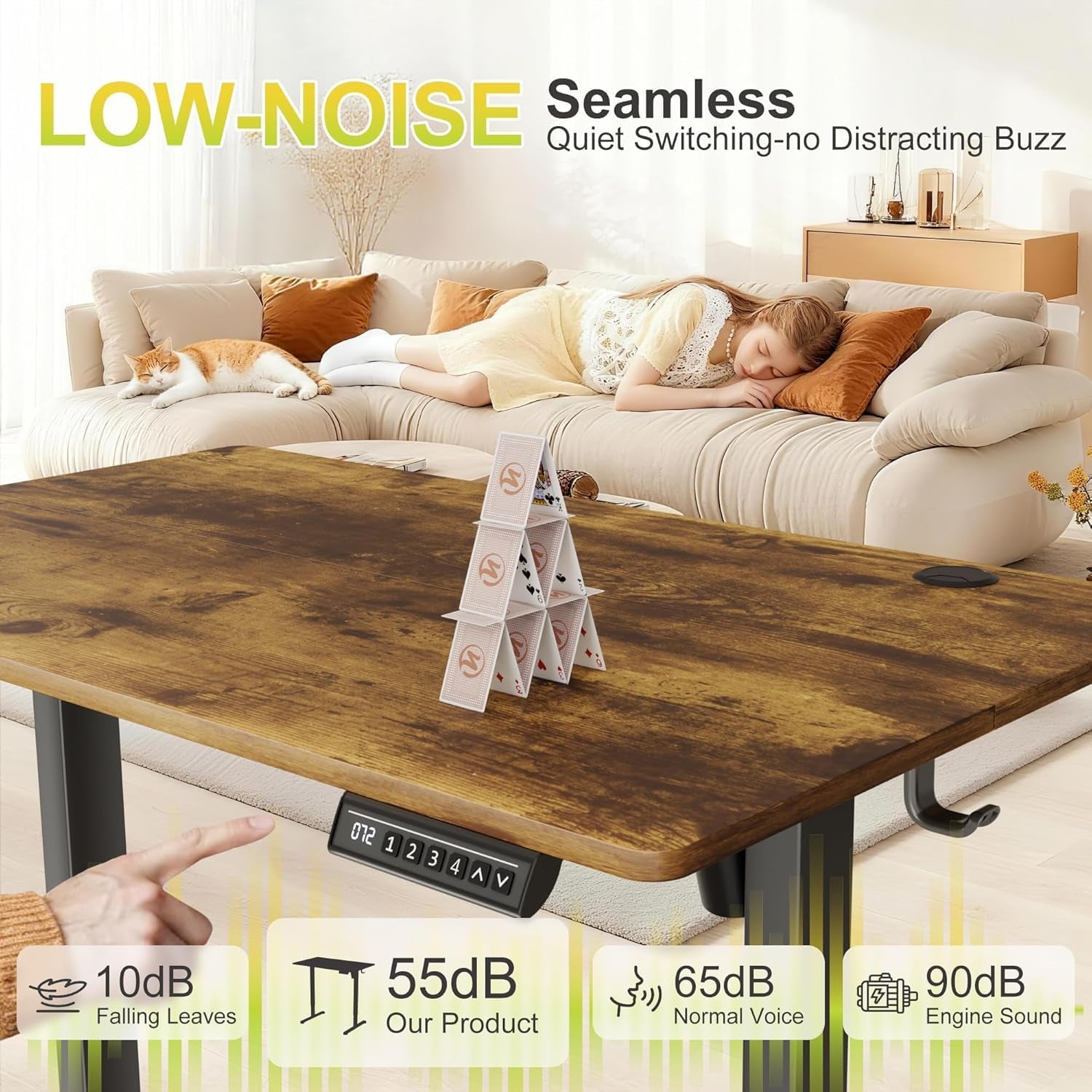 Electric Standing Desk, 45 X 24 Inches Sit Stand up Desk, Sit Stand Height Adjustable Home Office Desk with 4 Height Position Memory - with Splice Board (Rustic Brown, 48)