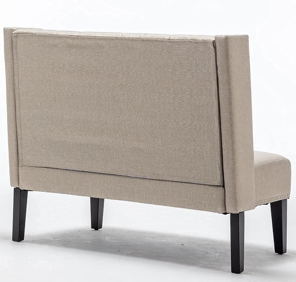 Modern Loveseat Settee Bench Sofa Couch, Upholstered Banquette Dining Bench with Back for Dining Living Room Hallway or Entryway Seating,Putty