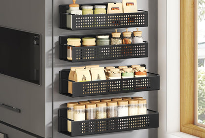 Strong Magnetic Spice Rack for Refrigerator, Set of 4, 2 Large and 2 Small Kichen Magnetic Shelves for Microwave, Washing Machine, Spice Organizers, No Drilling Needed, Ink Black UKCS061B01