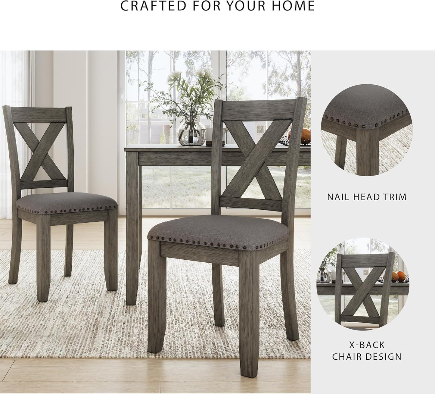 Caitbrook Rustic 7 Piece Dining Set, Include Table and 6 Chairs, Gray