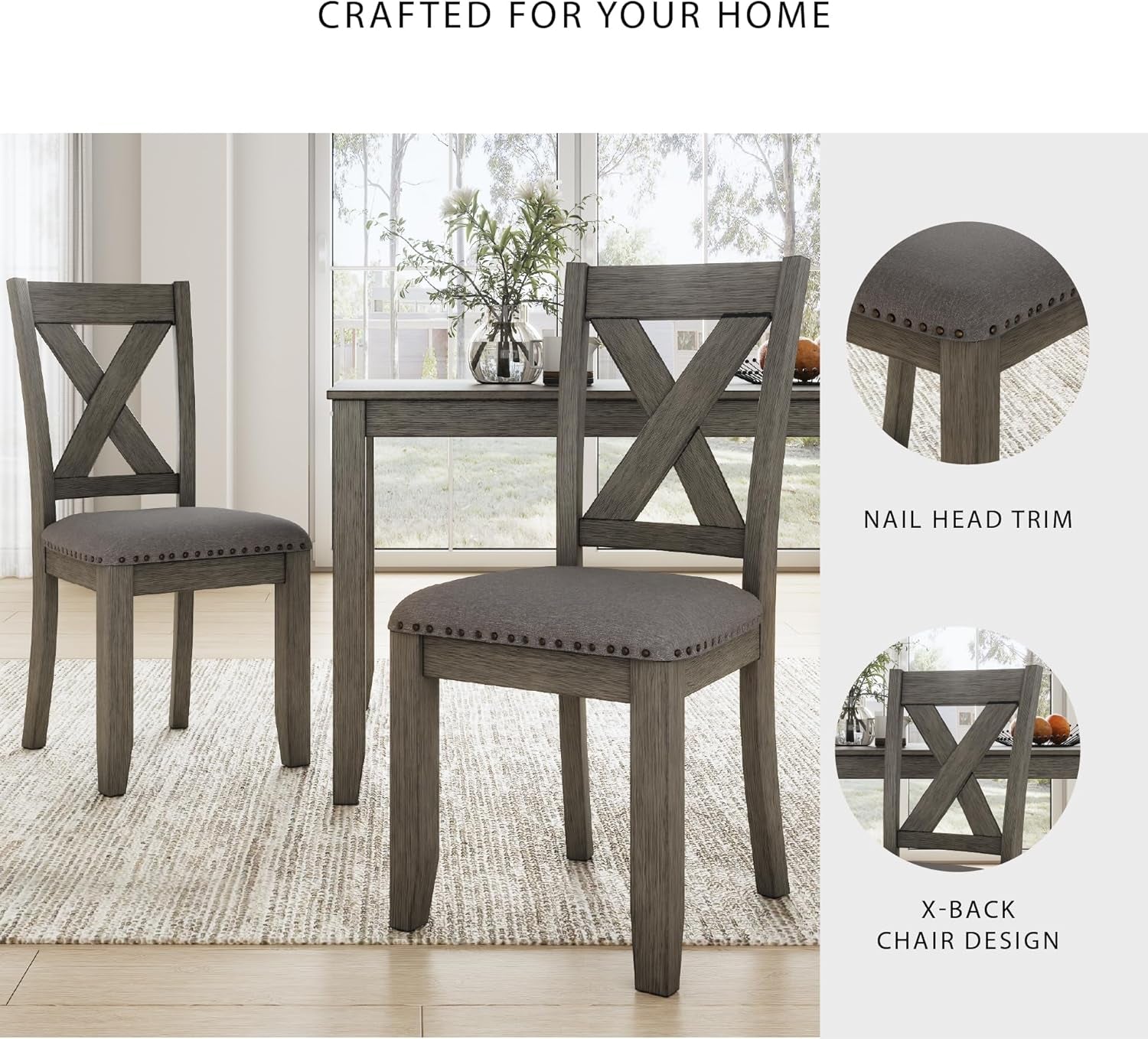 Caitbrook Rustic 7 Piece Dining Set, Include Table and 6 Chairs, Gray