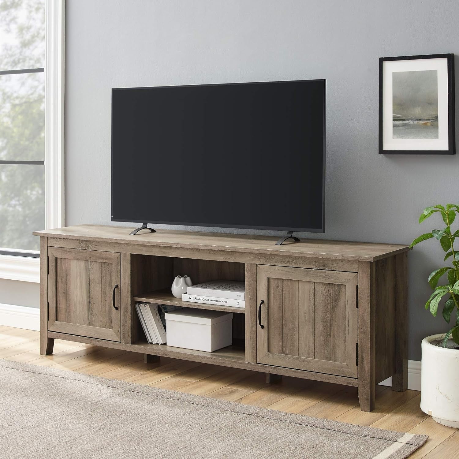 Ashbury Coastal Style Grooved Door TV Stand for Tvs up to 80 Inches, 70 Inch, Grey Wash